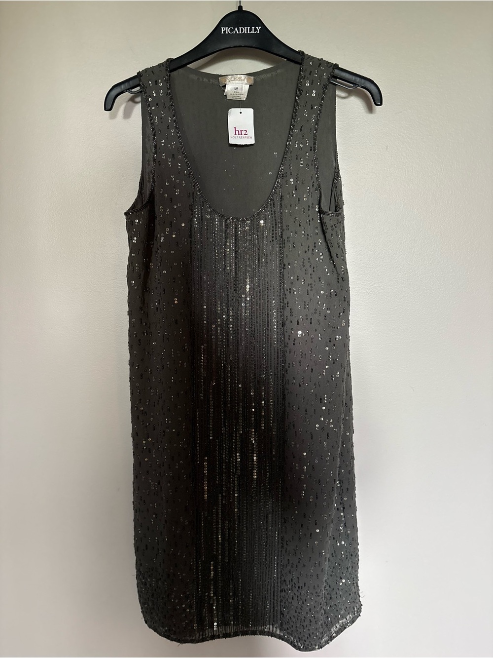 NWT- Embellished Sleeveless Mini Dress in Charcoal